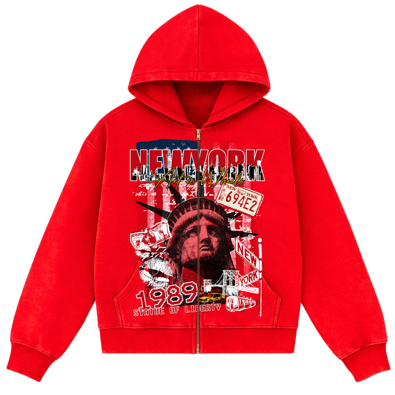 Red NYC Zip Hoodie