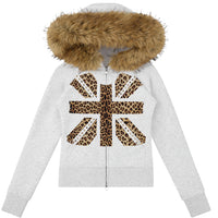 Leopard Flag Slim Faux Fur Hoodie
