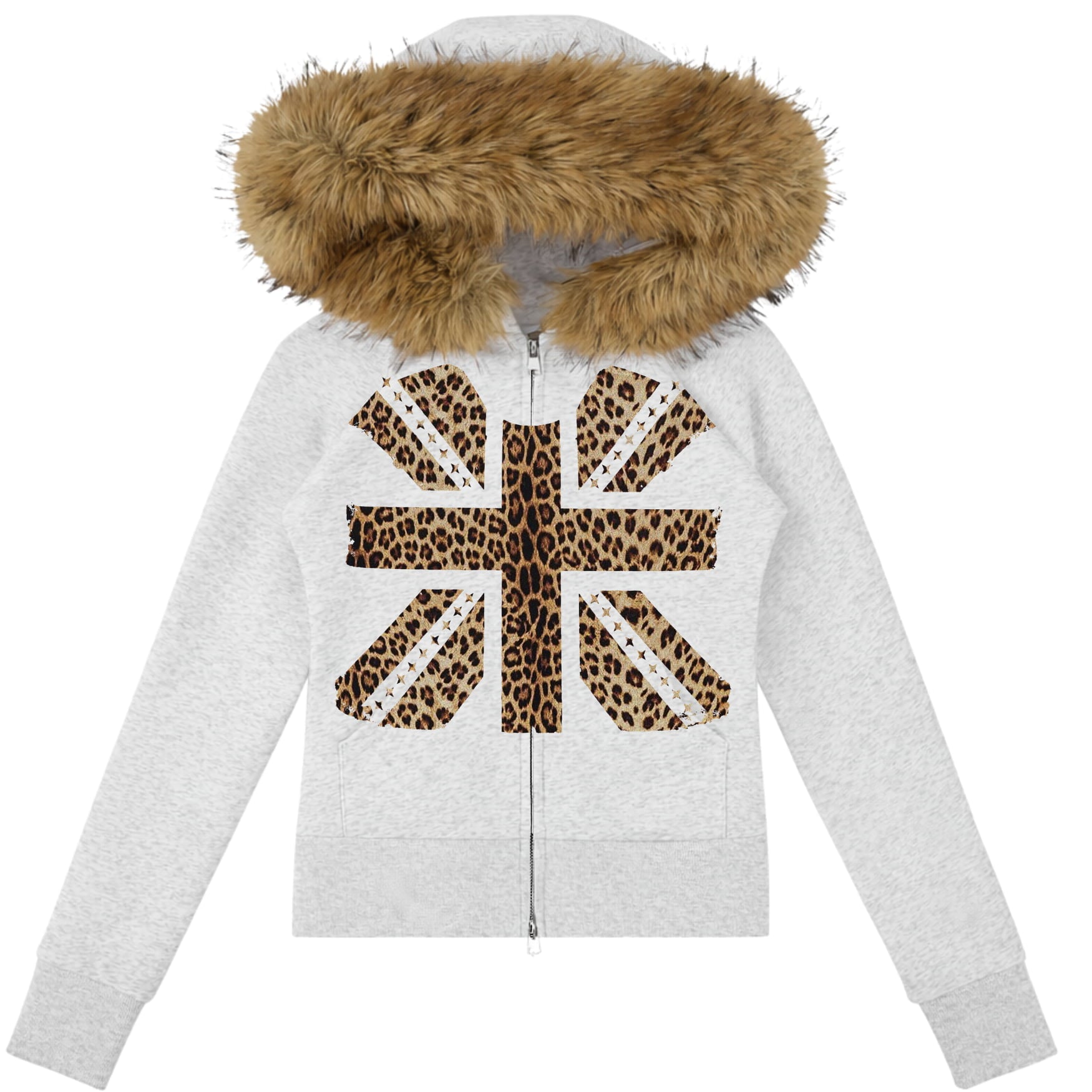 Leopard Flag Slim Faux Fur Hoodie