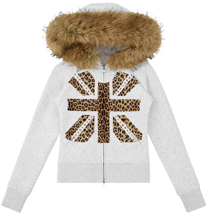Leopard Flag Slim Faux Fur Hoodie