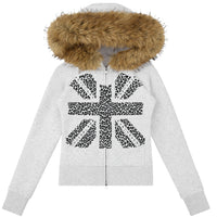 Leopard Flag Slim Faux Fur Hoodie