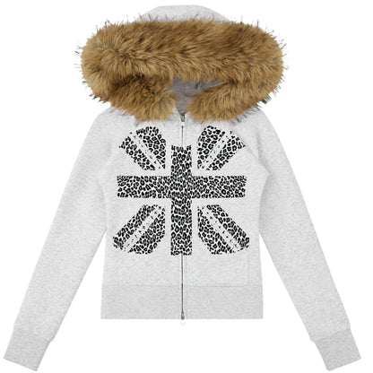 Leopard Flag Slim Faux Fur Hoodie