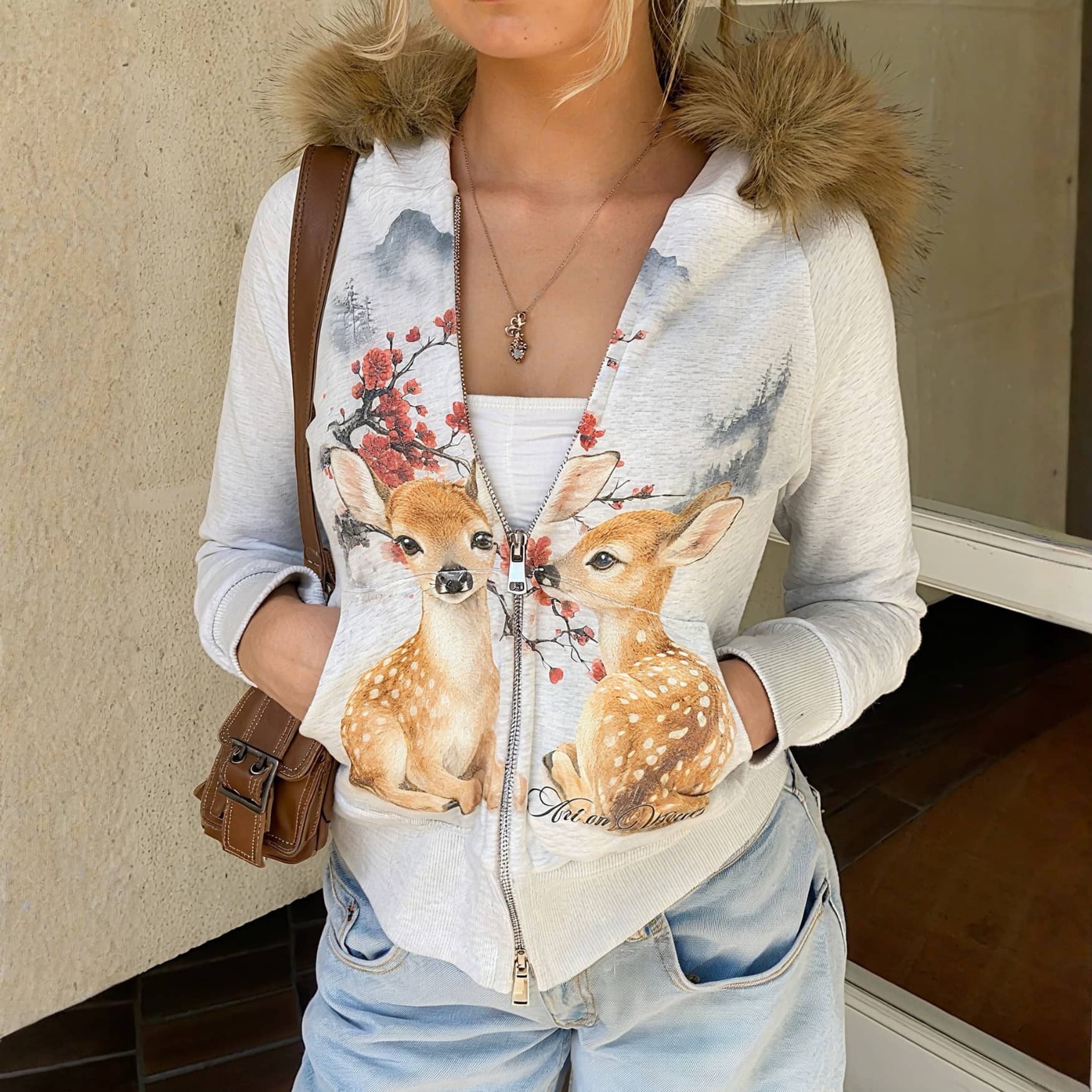 Wild Deer Slim Faux Fur Hoodie