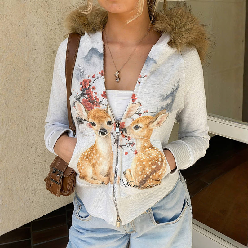 Wild Deer Slim Faux Fur Hoodie