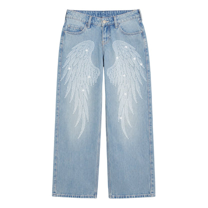 Low Rise Rhinestone Wings Jean