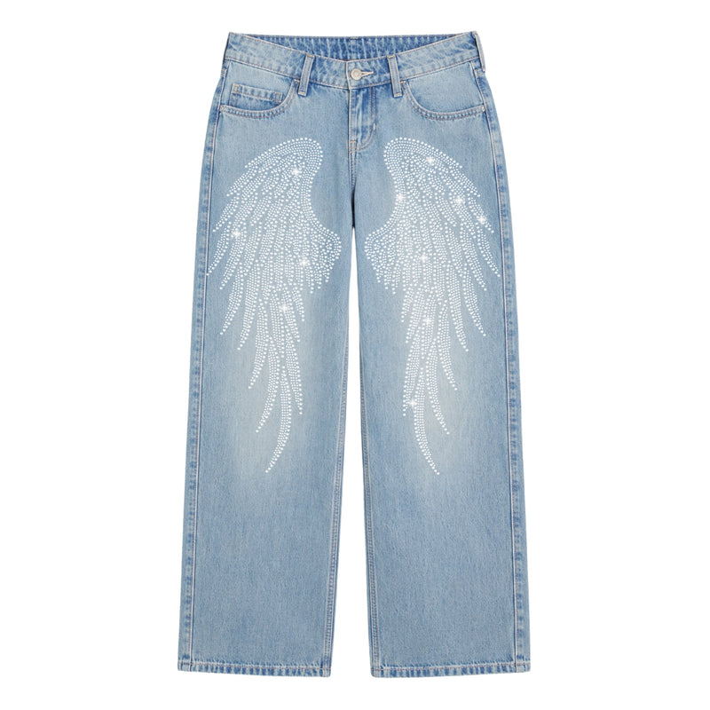 Low Rise Rhinestone Wings Jean