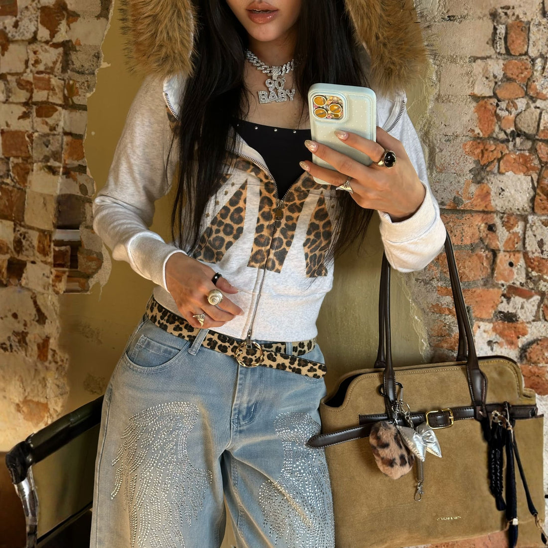 Leopard Slim Faux Fur Hoodie